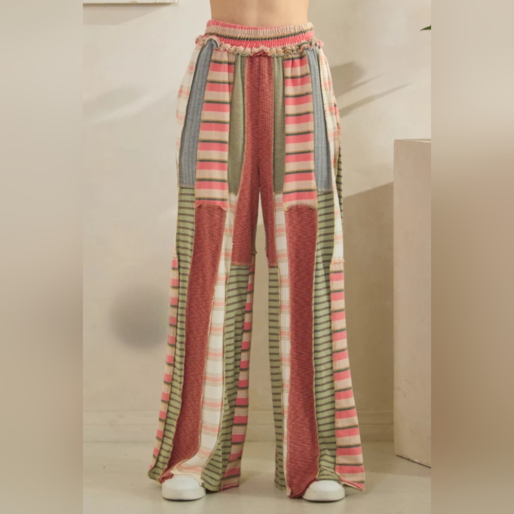#662 OLI & HALI WASHED MULTI COLOR ELASTIC WAIST WIDE LEG PANTS - Picture 4 of 6